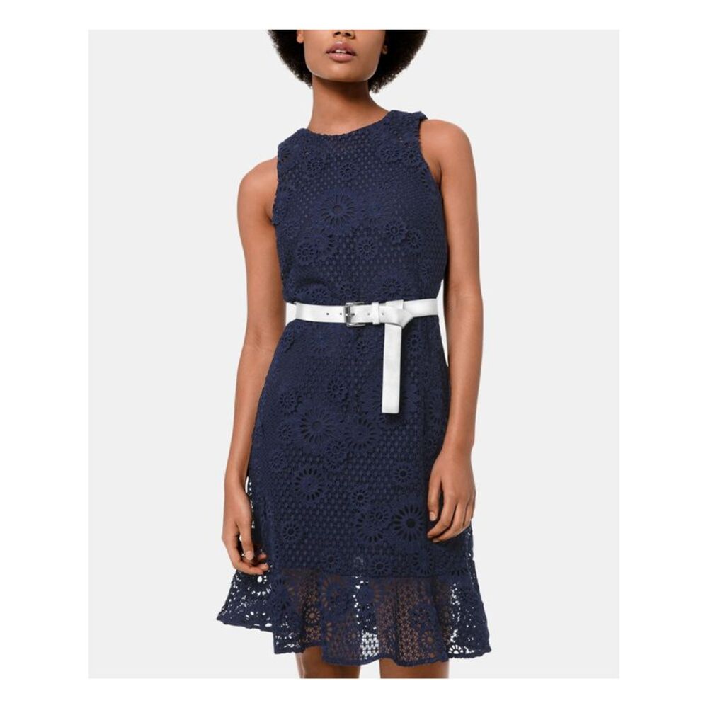 NWT MICHAEL KORS Womens Navy Sleeveless Above The Knee Shift Dress Size: XS